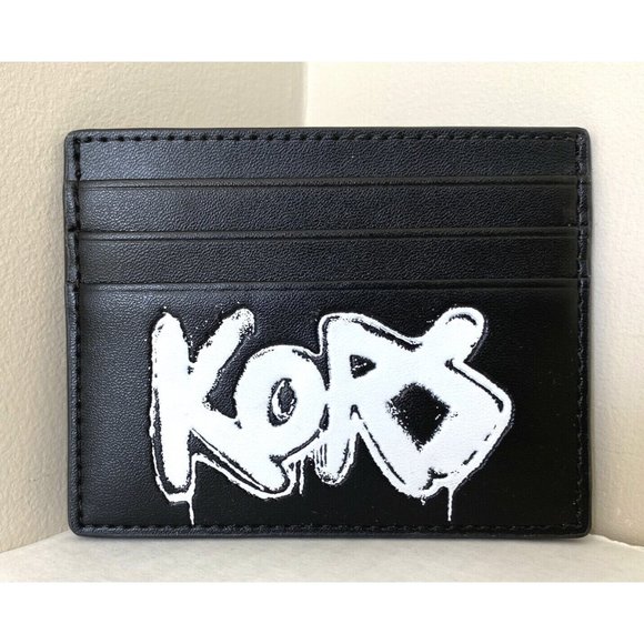 New Michael Kors Cooper Tall Card Case Vegan Leather Black / White - Picture 1 of 3